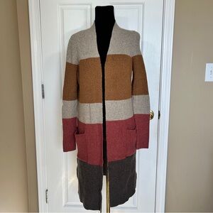 LOFT Women’s Striped Open-Front Duster Cardigan Sweater Size Medium Multi Color